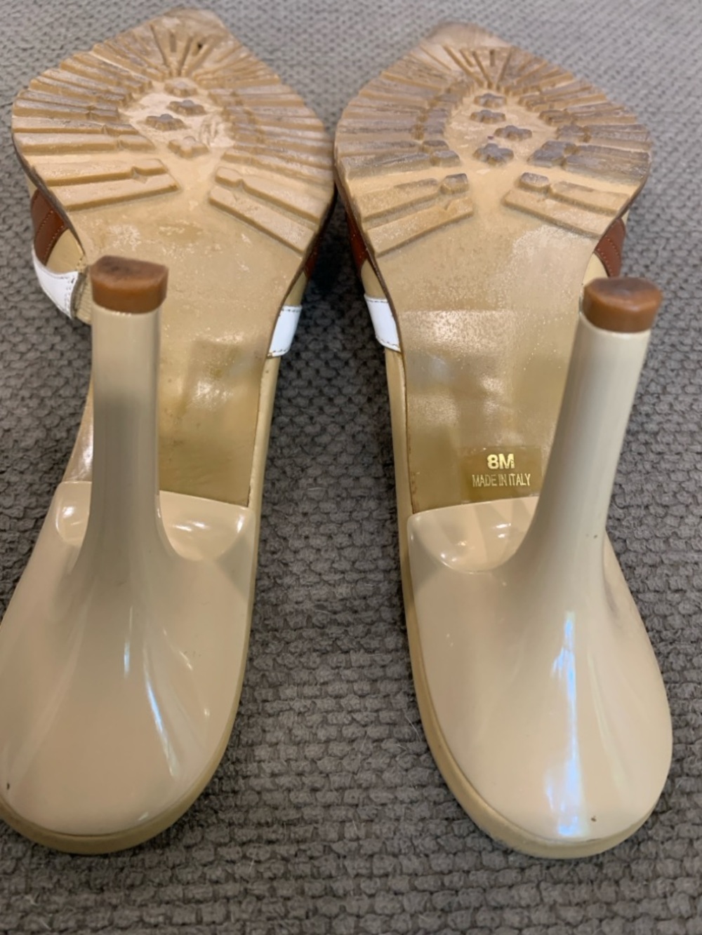 Donald J. Pliner Beige White Brown Pointed Leather Mules - Picture 4 of 6